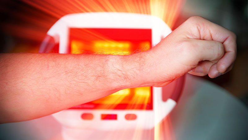 Patient receiving Infrared Light Therapy as part of the neuropathy treatment protocol at SF Bay Peripheral Neuropathy in San Ramon